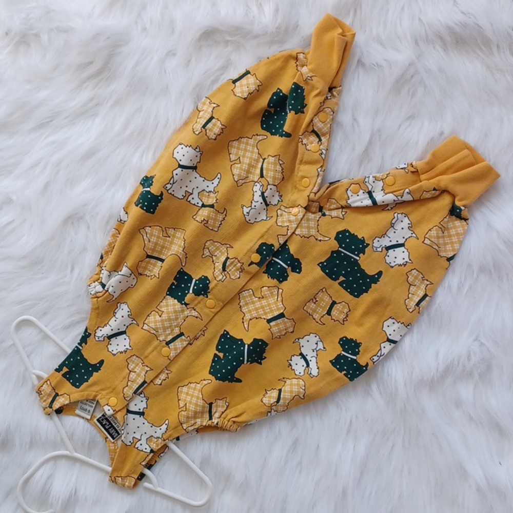 Vtg Scottie Dog Baby Romper. Yellow. 6-9 Months.
